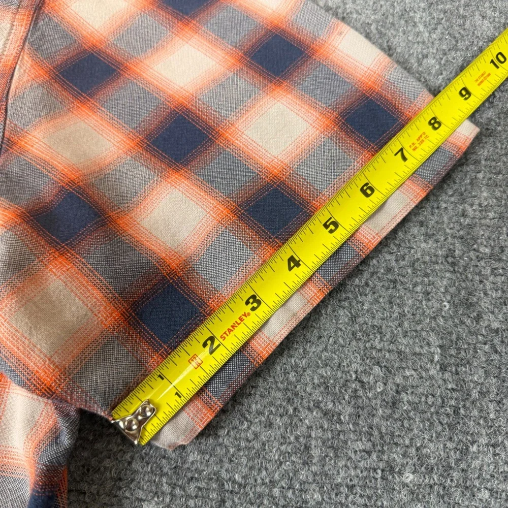 The North Face Mens XL Plaid Button Down Shirt Short Sleeve Orange Navy Blue